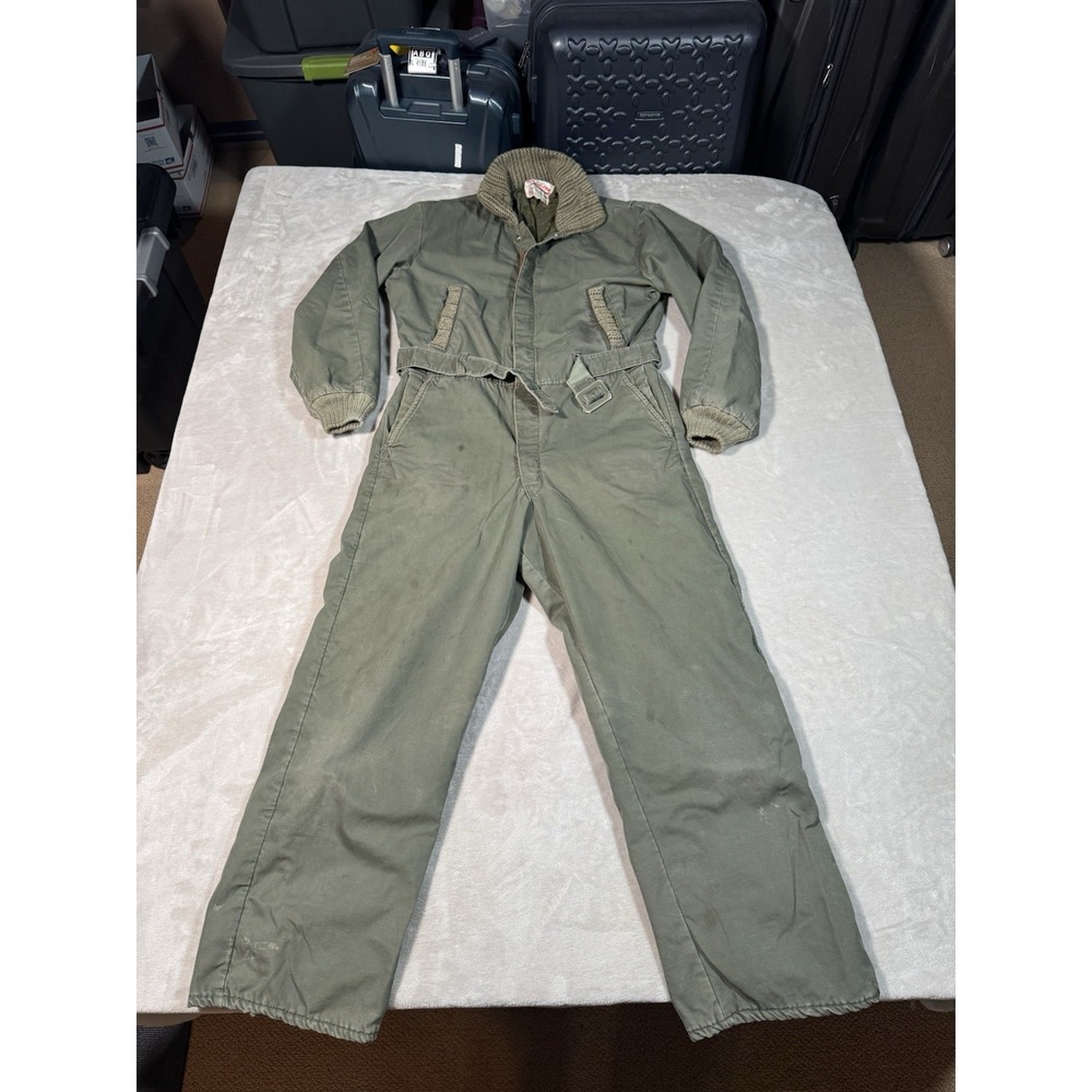 Vintage Walls Blizzard Pruf Coveralls Size M Green Distressed Gripper Zipper
